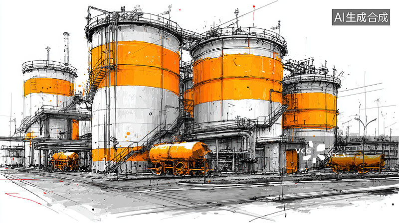 【AI数字艺术】工业储罐设施的艺术描绘图片素材