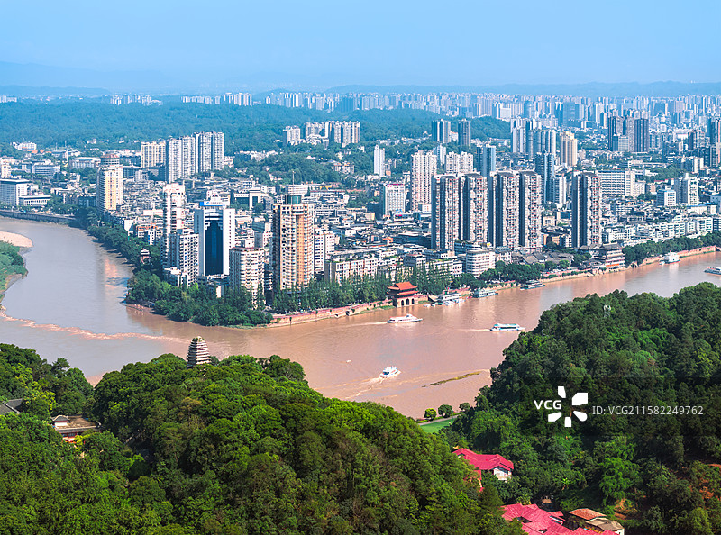 中国四川乐山城市全景航拍图图片素材