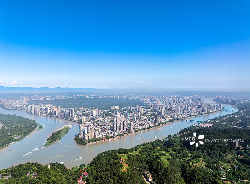 中国四川乐山城市全景航拍图图片素材