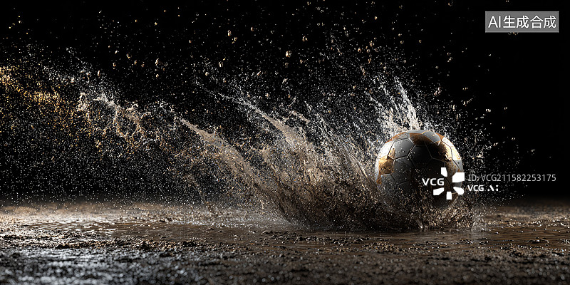 【AI数字艺术】动感足球激起水坑漩涡动感足球激起水坑漩涡体育赛事和商业世界杯奥运会团队精神图片素材
