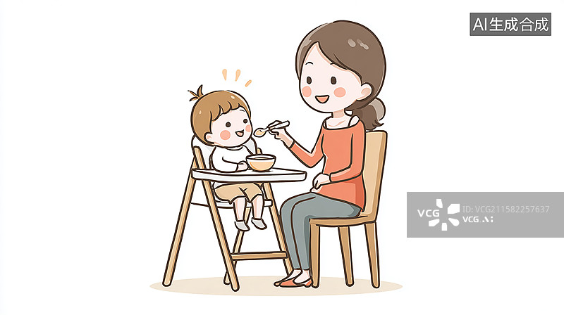 【AI数字艺术】妈妈喂宝宝吃饭的温馨瞬间图片素材