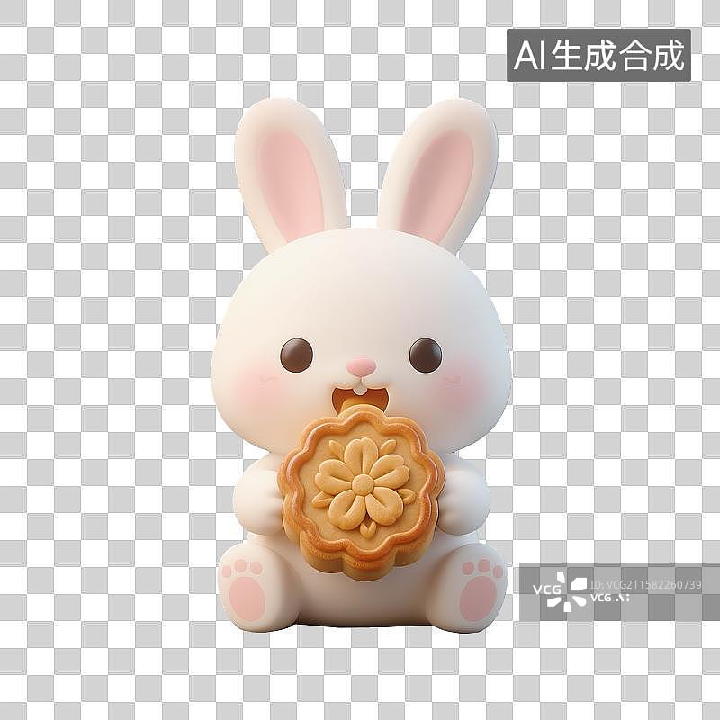 【AI数字艺术】兔子吃月饼 玉兔 中秋节 秋天 节气 3D渲染 免抠素材图片素材