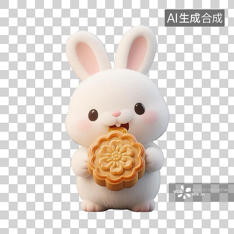 【AI数字艺术】兔子吃月饼 玉兔 中秋节 秋天 节气 3D渲染 免抠素材图片素材