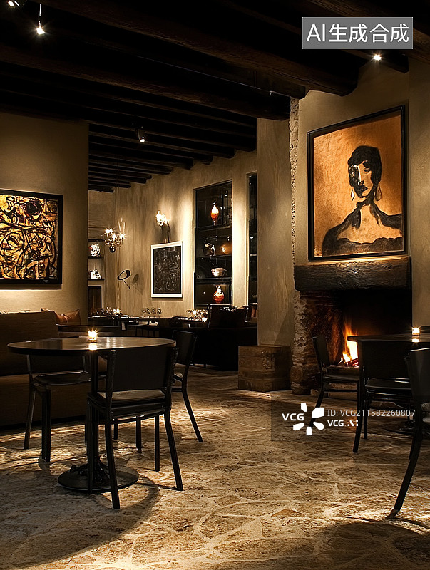 【AI数字艺术】餐厅装修三维图图片素材
