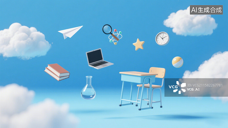 【AI数字艺术】3D卡通风格高考冲刺主题学习场景书桌插画图片素材
