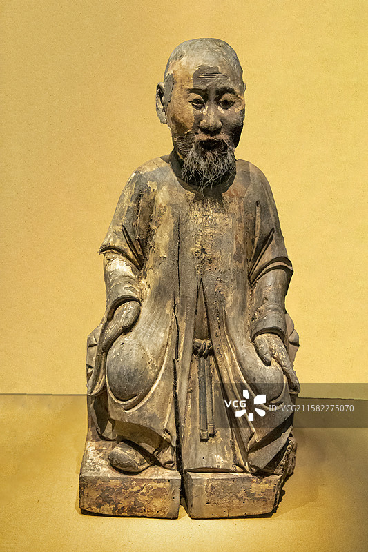 湖北省博物馆：米应先木雕像【清，崇阳县米氏家族捐赠；米应生（先），为清嘉庆、道光时期的汉调名伶】图片素材