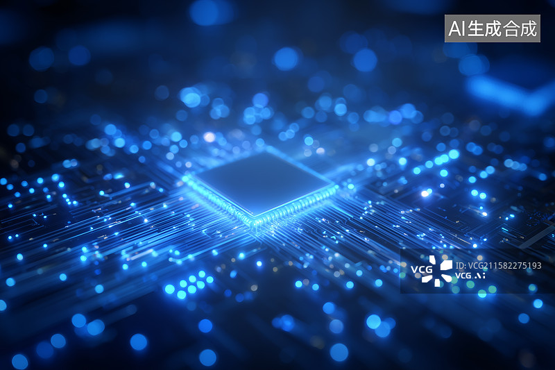 【AI数字艺术】蓝色发光的量子计算背景图图片素材