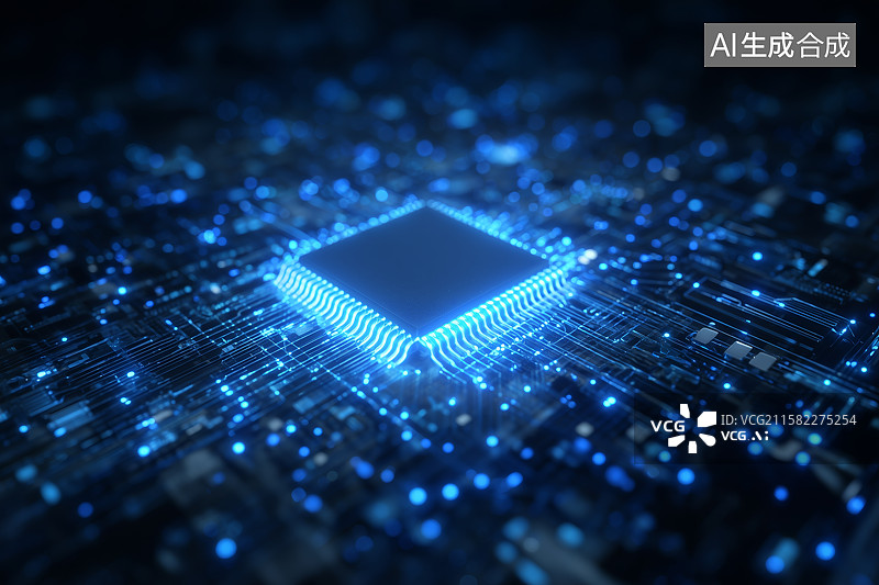 【AI数字艺术】蓝色发光的量子计算背景图图片素材