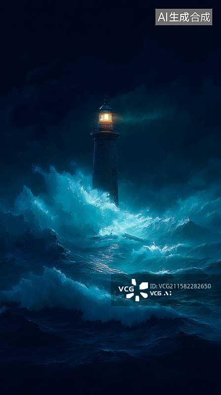 【AI数字艺术】灯塔破浪引航图片素材