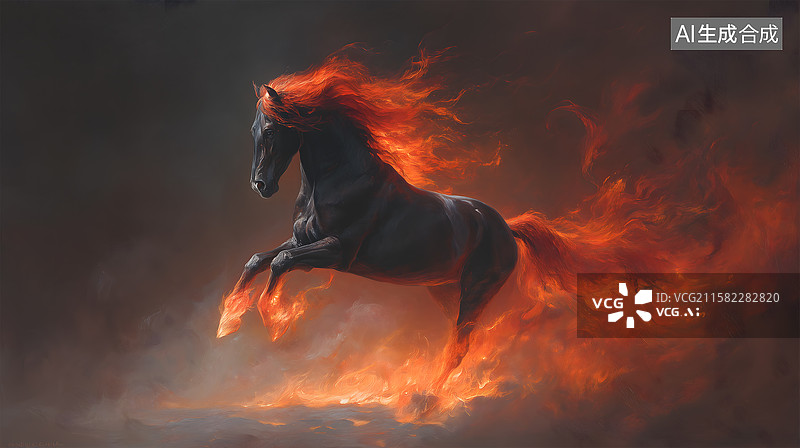 【AI数字艺术】烈火狂奔骏影图片素材