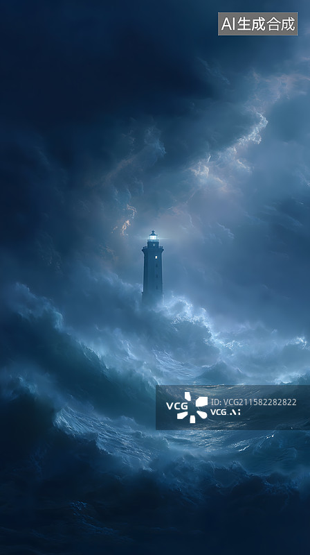 【AI数字艺术】灯塔破浪引航图片素材
