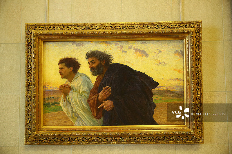 法国巴黎奥赛博物馆展品：欧仁·本南德《复活节早晨，彼得和约翰跑向坟墓的门徒》图片素材