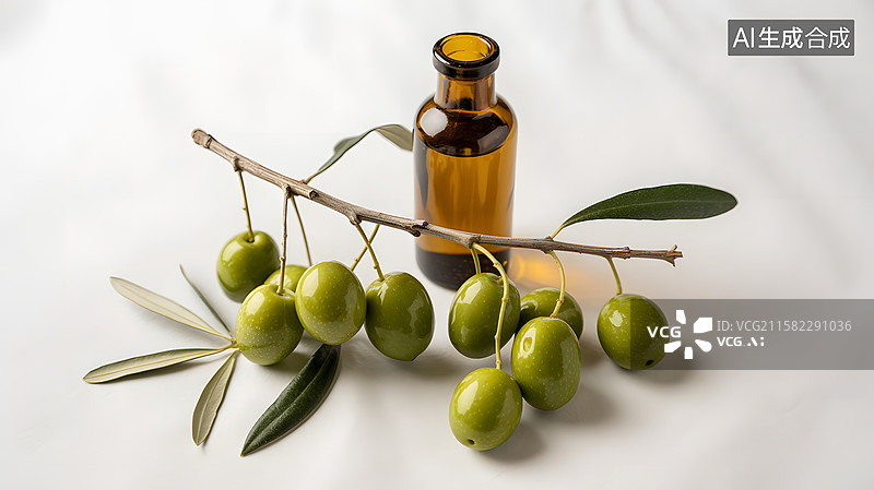 【AI数字艺术】橄榄枝与玻璃瓶图片素材