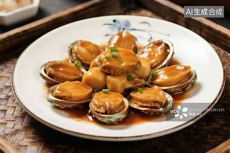 【AI数字艺术】一盘美味多汁的红烧鲍鱼图片素材