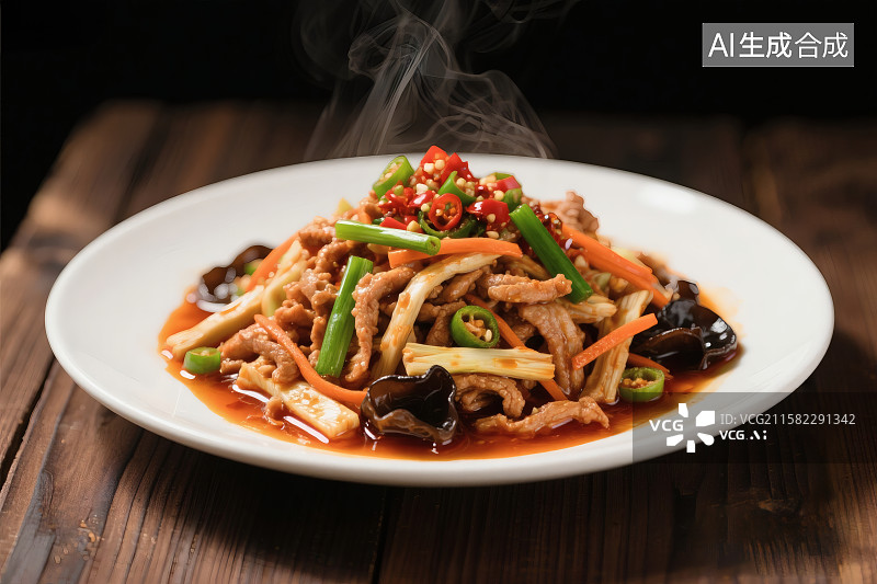 【AI数字艺术】传统川菜，色泽诱人的鱼香肉丝图片素材