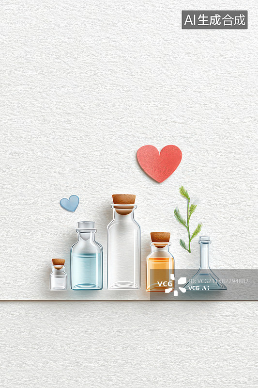 【AI数字艺术】简约瓶罐爱心装饰静物组合图图片素材