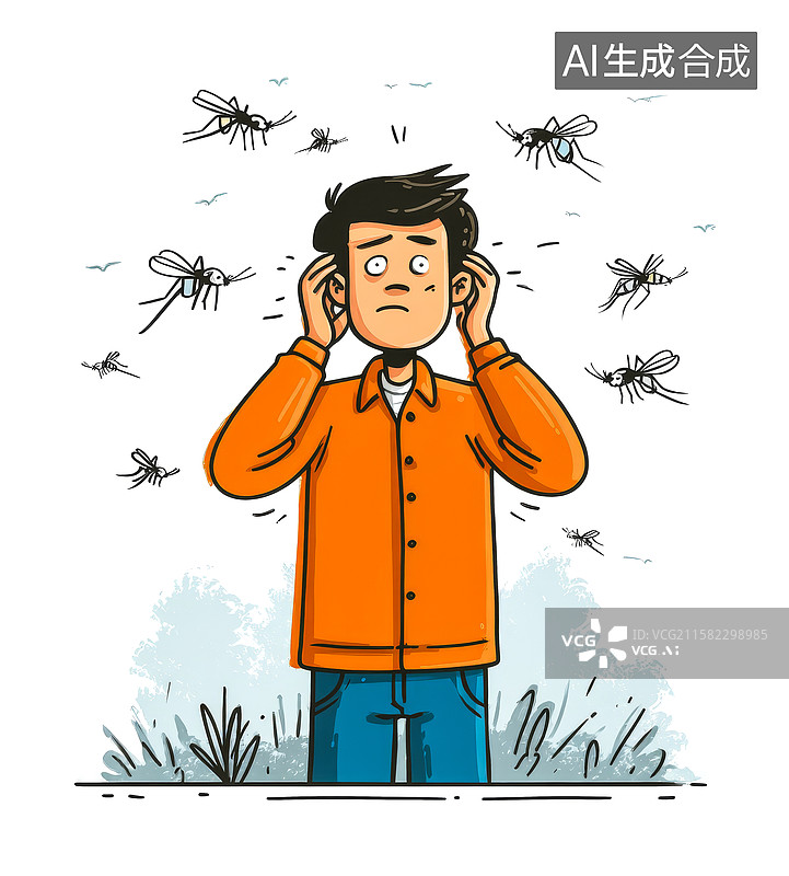 【AI数字艺术】被蚊子围绕烦躁不安的人图片素材