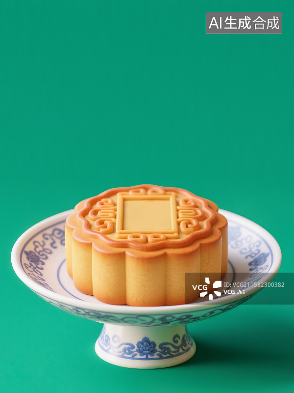 【AI数字艺术】中秋节美食烘烤月饼新国风高足盘高脚盘陶瓷托盘中式氛围场景设计素材免扣元素3D三维立体卡通花纹标志留白图片素材