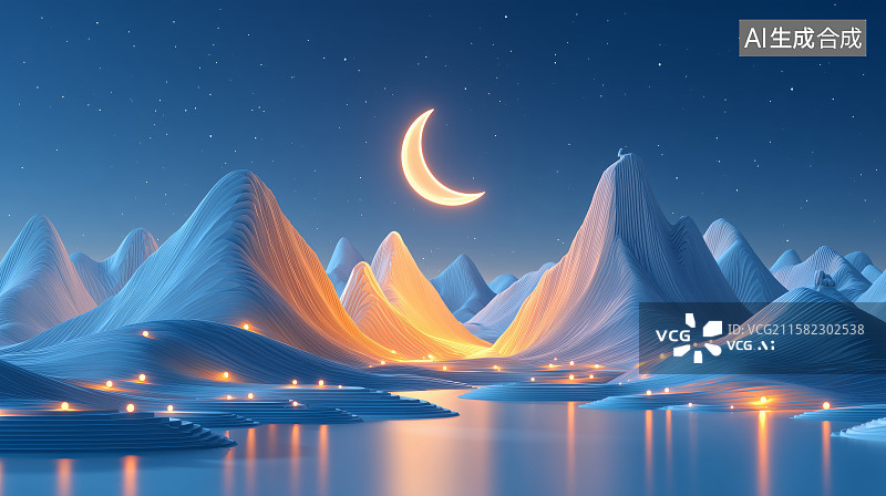 【AI数字艺术】月夜雪原静谧梦幻图片素材
