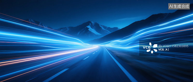 【AI数字艺术】光轨穿梭的夜景公路图片素材