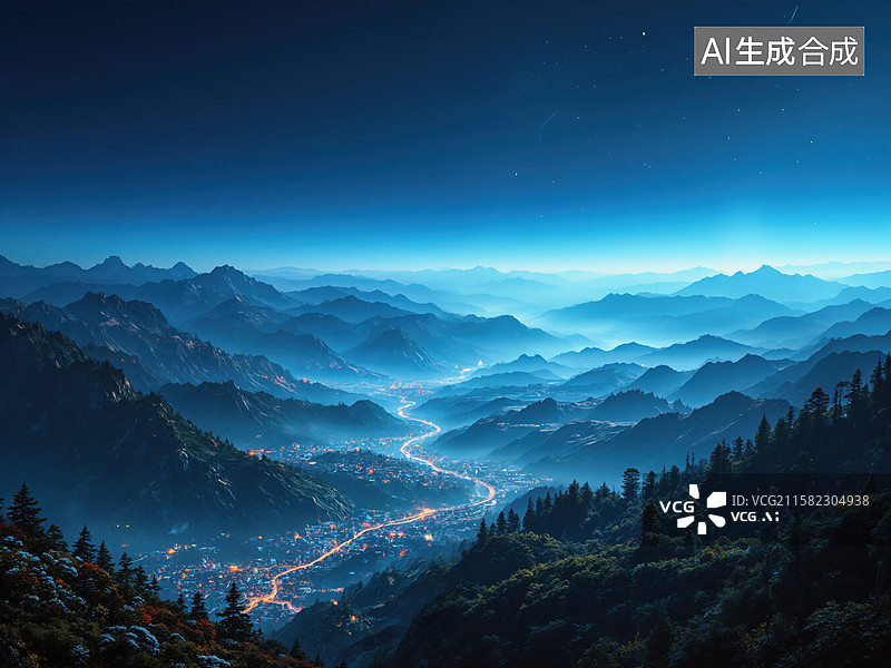 【AI数字艺术】夜色山城图片素材