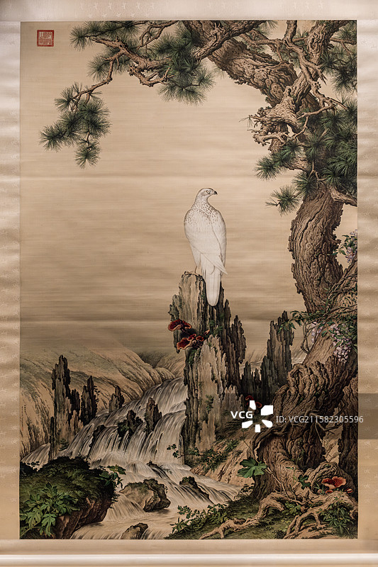 故宫博物院藏清代绘画郎世宁嵩献英芝图轴和局部图图片素材