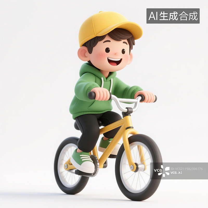 【AI数字艺术】骑自行车的男孩3d插画图片素材
