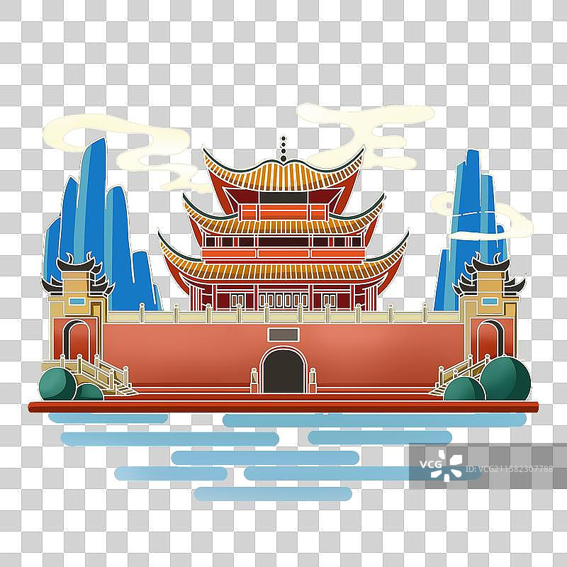 湖南岳阳楼插画元素图片素材