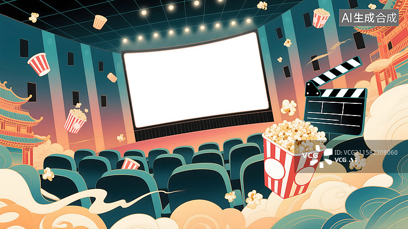 【AI数字艺术】电影节影院插画图片素材