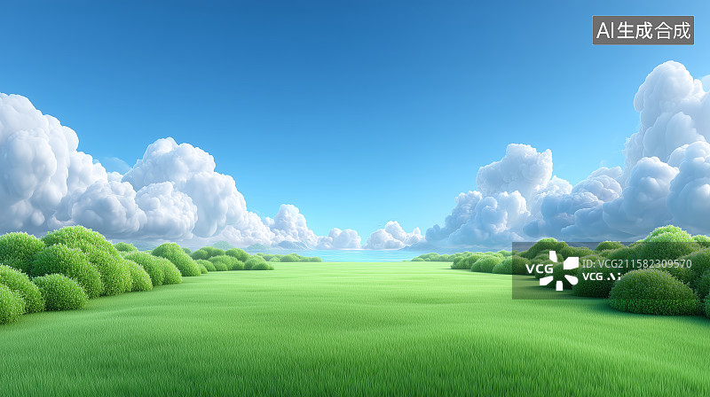 【AI数字艺术】绿野蓝天云山相映图片素材