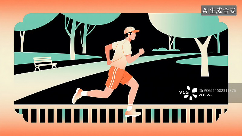 【AI数字艺术】都市公园有氧运动跑步插画图片素材