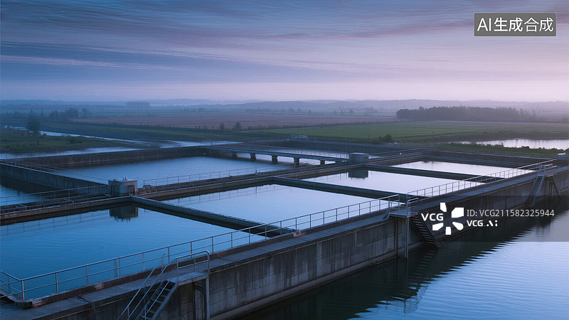 【AI数字艺术】水处理厂的宁静之晨图片素材