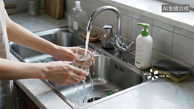 【AI数字艺术】水龙头下的洁净生活图片素材