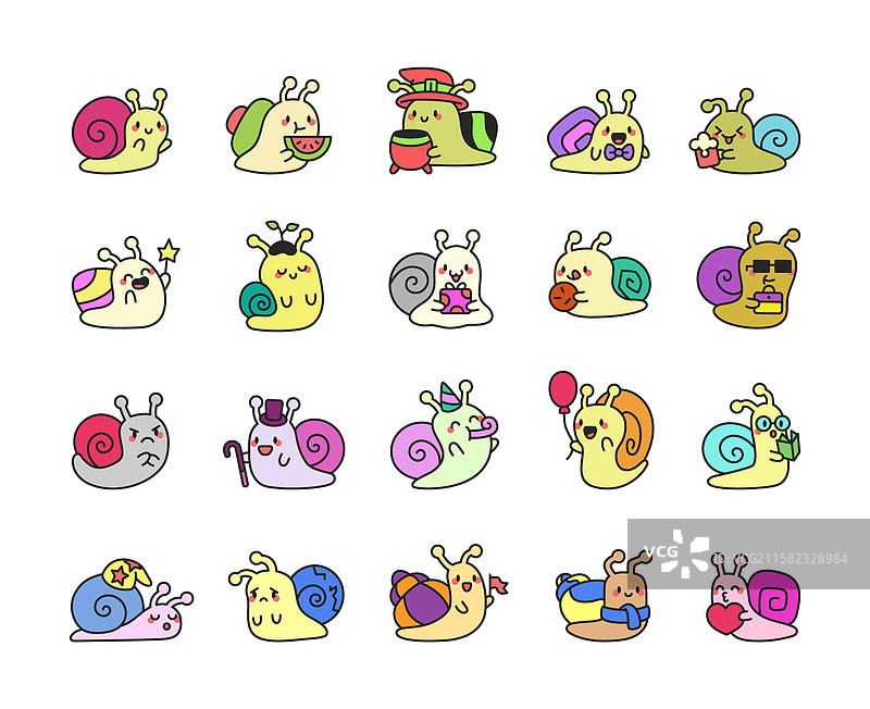 可爱的蜗牛角色系列，包含多种不同形象图片素材