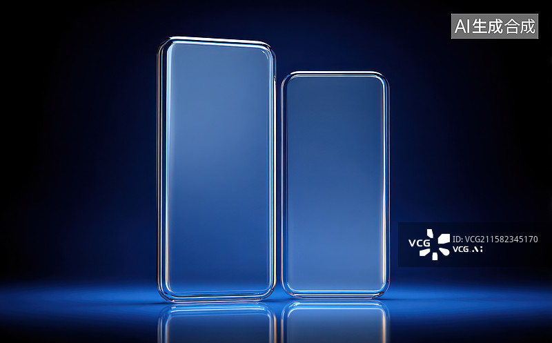 【AI数字艺术】两部现代智能手机的玻璃机身展示图片素材