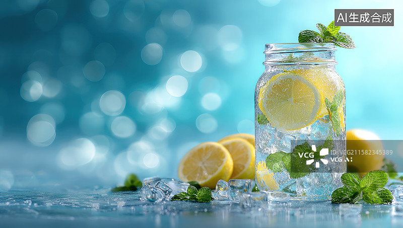 【AI数字艺术】夏日清凉柠檬薄荷冰饮图片素材