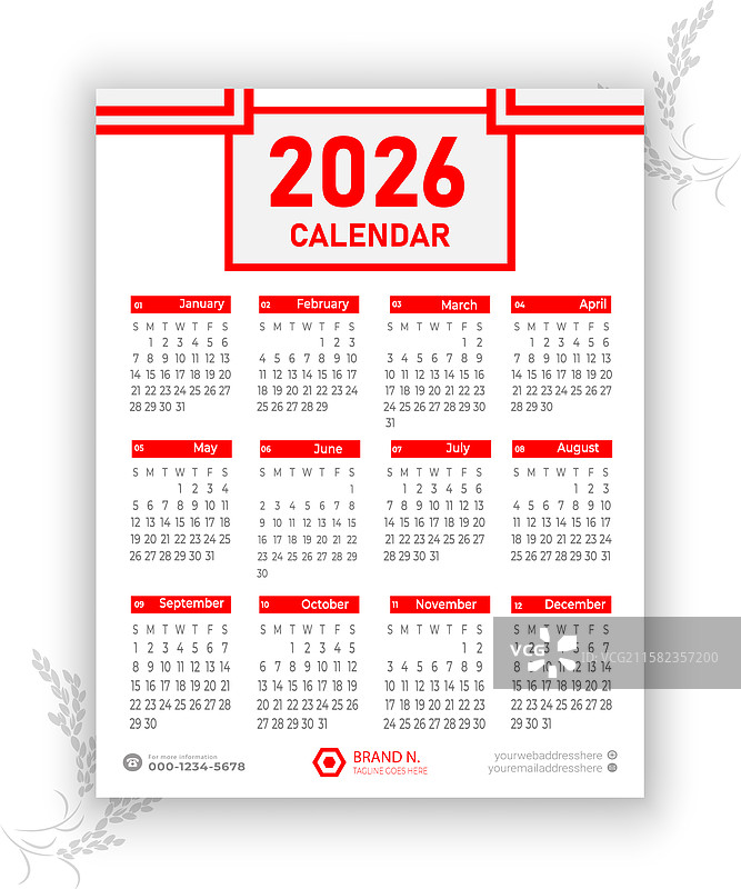 2026年日历模板图片素材