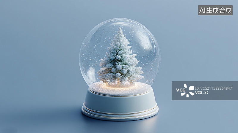 【AI数字艺术】圣诞水晶球雪景摆件图片素材