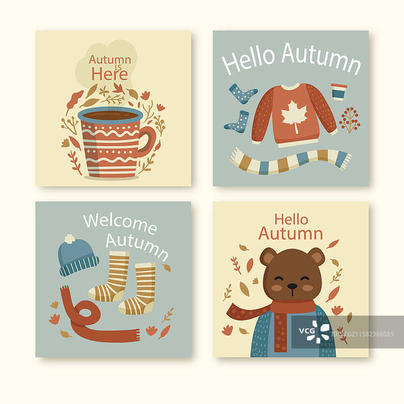 手绘秋季贺卡系列图片素材