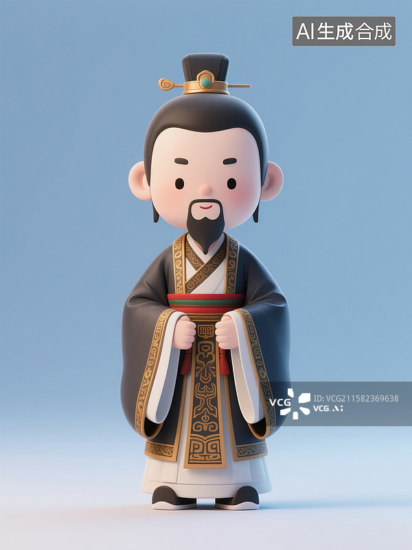 【AI数字艺术】3D卡通汉服官员形象图片素材