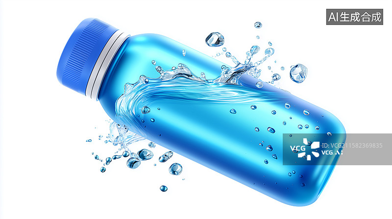 【AI数字艺术】3D运动水瓶水花飞溅图片素材