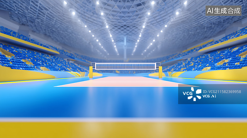 【AI数字艺术】3D排球体育场场景插画图片素材