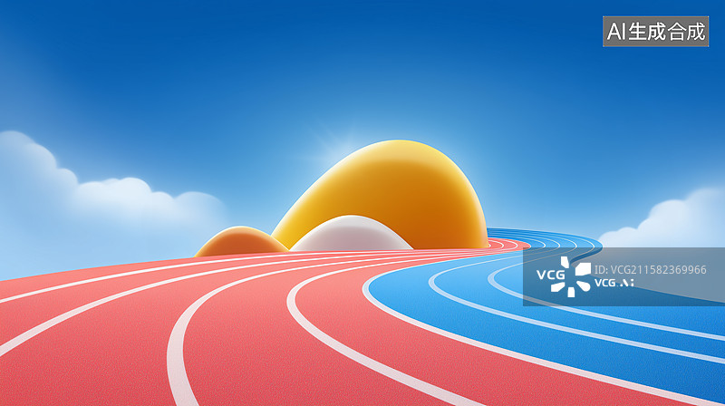 【AI数字艺术】3D田径跑道运动场景插画图片素材