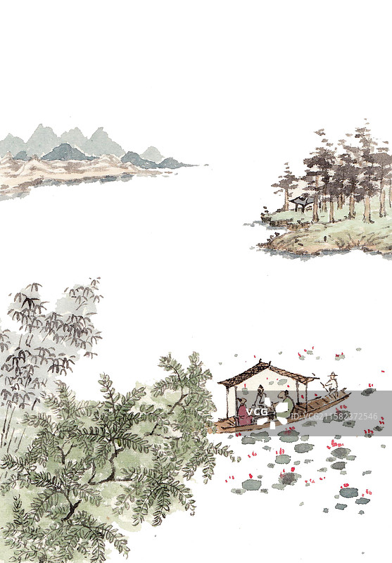 手绘水墨插画二十四节气大暑图片素材