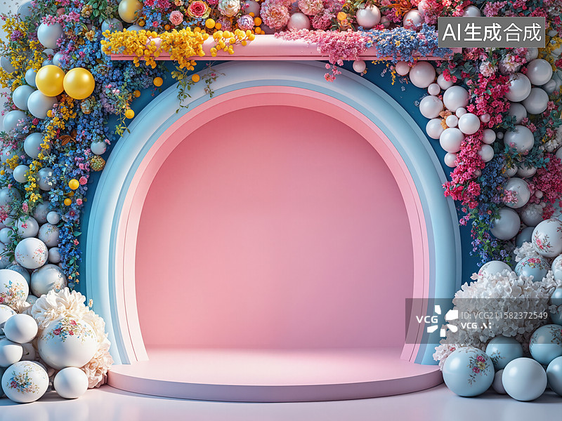 【AI数字艺术】梦幻花墙舞台图片素材