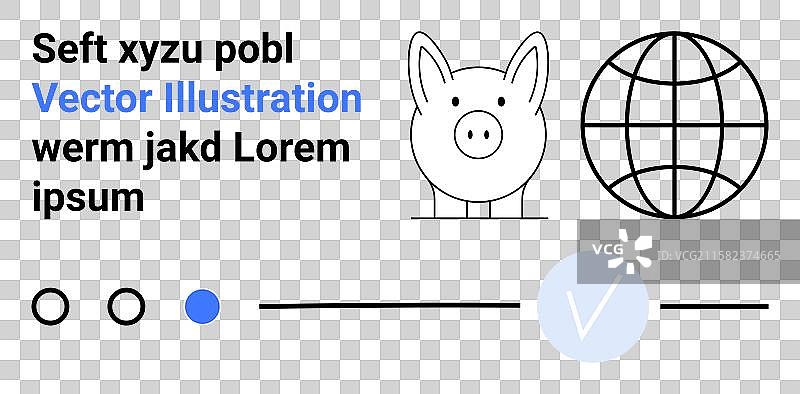 储蓄罐、地球仪和代表用户界面的元素图片素材