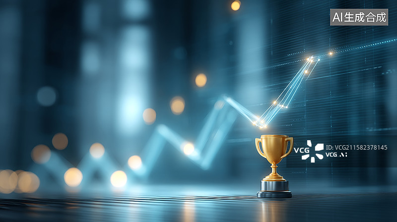 【AI数字艺术】业绩增长与奖杯图片素材