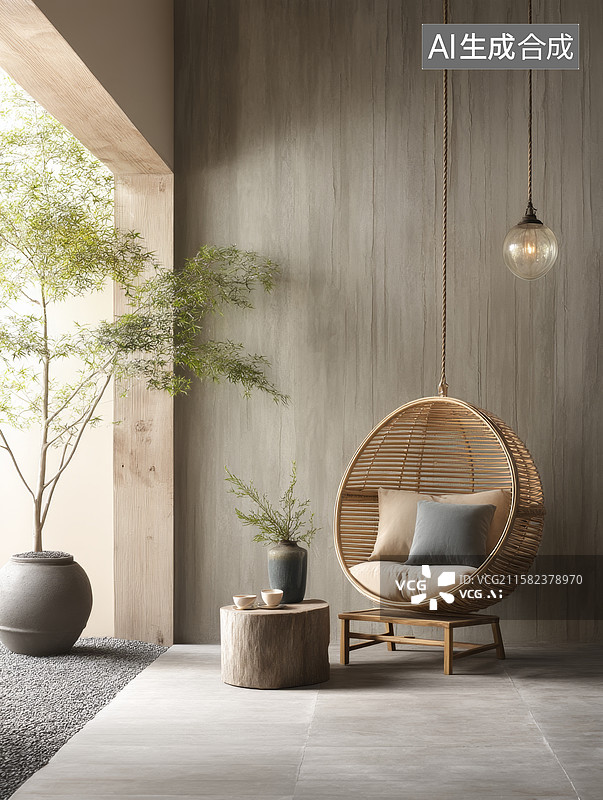 【AI数字艺术】现代简约吊椅空间图片素材