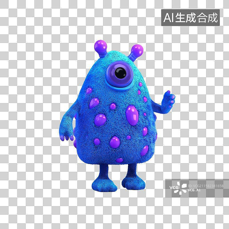 【AI数字艺术】蓝色单眼怪物，紫色斑点装饰图片素材