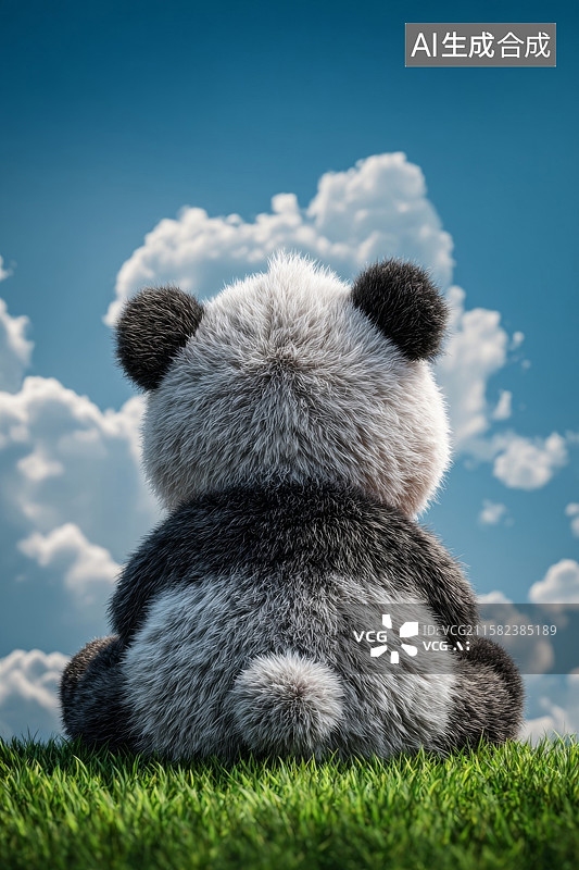【AI数字艺术】卡通熊猫坐在草坪上图片素材